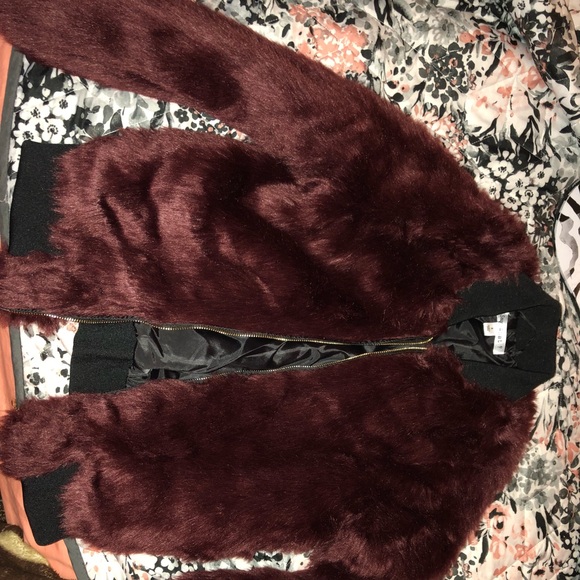 Say What? Jackets & Blazers - Fur burgundy jacket